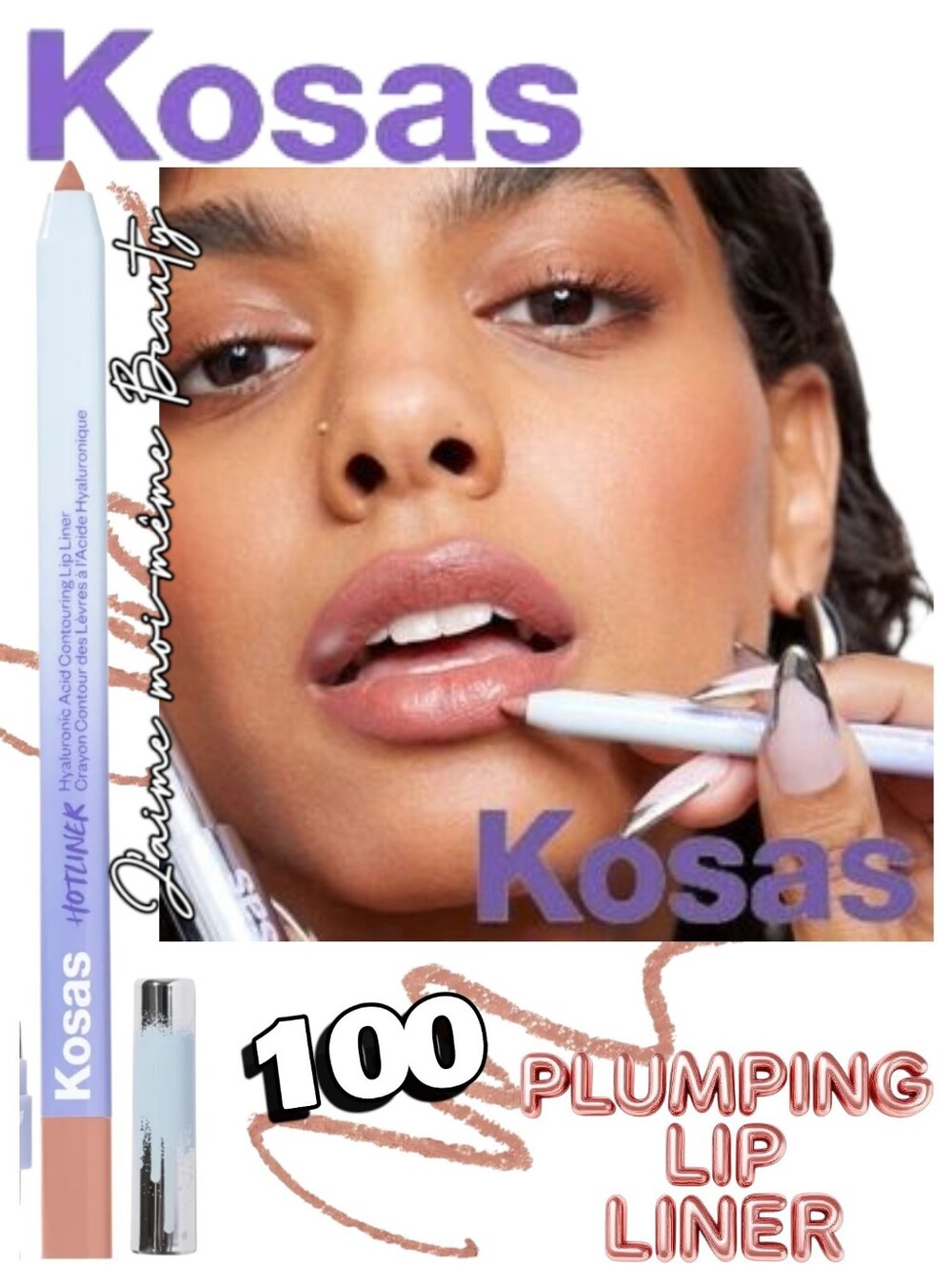 Kosas 100 Plumping Lip Pencil -Neutral Beige Pink- NEW